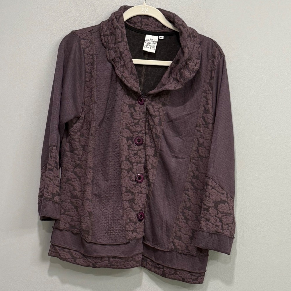 Parsley & Sage Womens XL Purple Floral Textured Button Front Jacket Shawl Collar